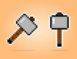 8 bit pixel di martello. martello di ferro per risorse di gioco e schemi a punto croce nelle illustrazioni vettoriali. vettore