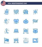 Stati Uniti d'America contento indipendenza pictogram impostato di 16 semplice blues di estate polizia cartello amore stella uomini modificabile Stati Uniti d'America giorno vettore design elementi