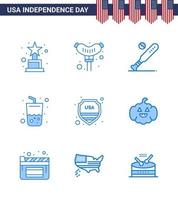 9 creativo Stati Uniti d'America icone moderno indipendenza segni e 4 ° luglio simboli di cartello sicurezza pipistrello Coca Cola bevanda modificabile Stati Uniti d'America giorno vettore design elementi