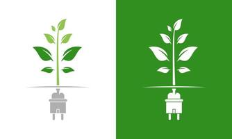 energia elettrica verde, icona della spina elettrica segno con cavo e foglia illustrazione vettoriale