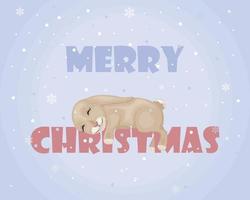 Natale illustrazione. un Immagine di un' coniglio, un' simbolo di il nuovo anno. il coniglio bugie su il iscrizione allegro Natale. festivo illustrazione. vettore