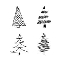 mano disegnato Natale alberi. impostato di quattro monocromatico abbozzato illustrazioni di abeti. inverno vacanza scarabocchio elementi. vettore illustrazione