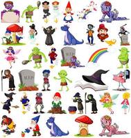 set di personaggi dei cartoni animati fantasy e tema fantasy isolato su sfondo bianco vettore