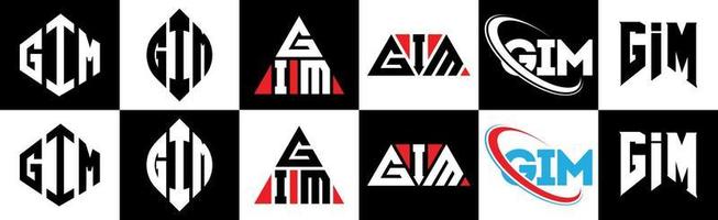 gim lettera logo design nel sei stile. gim poligono, cerchio, triangolo, esagono, piatto e semplice stile con nero e bianca colore variazione lettera logo impostato nel uno tavola da disegno. gim minimalista e classico logo vettore