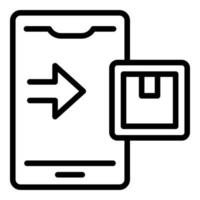 smartphone pacco puntamento icona schema vettore. consegna servizio vettore