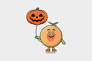 carino cartone animato melone galleggiante con zucca Halloween vettore
