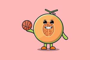 carino cartone animato melone personaggio giocando pallacanestro vettore