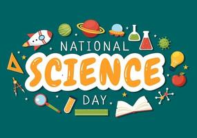 nazionale scienza giorno febbraio 28 relazionato per chimico liquido, scientifico, medico e ricerca nel piatto cartone animato mano disegnato modelli illustrazione vettore