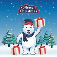 polare orso Tenere scatola premio Natale cartone animato illustrazione con sfondo vettore