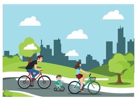 illustrazione di Ciclismo nel parco con famiglia, ciglio della strada nel soleggiato giorno. adatto per diagrammi, infografica, e altro grafico risorse vettore