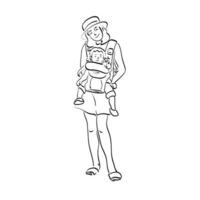 linea arte madre trasporto sua infantile con ergonomico bambino vettore illustrazione vettore mano disegnato isolato su bianca sfondo