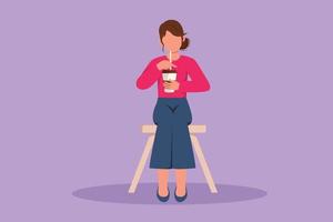 personaggio piatto disegno donna bevanda caffè. riposo a partire dal opera nel caffetteria. pranzo rompere, visitatore per ristorante, caffè negozio. tonificante bevanda nel mattina, caffeina. cartone animato design vettore illustrazione