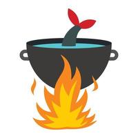 cucinando pesce la minestra su un' fuoco icona, piatto stile vettore