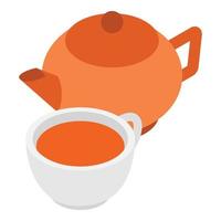 tè tradizione icona isometrico vettore. bellissimo ceramica teiera e tazza di tè vettore