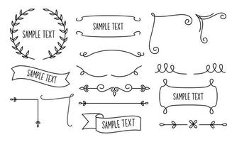 retrò linea disegno cornici, nastri, fiori, decorazioni e impianti vettore