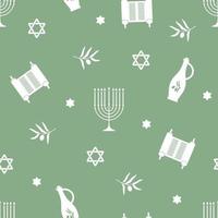 contento hanukkah senza soluzione di continuità modello. ebraico vacanza ripetendo sfondo con menorah, Torah, oliva olio e ramo, stella di david vettore