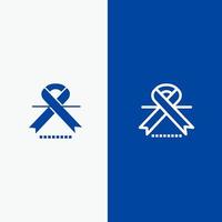 cancro oncologia nastro medico linea e glifo solido icona blu bandiera linea e glifo solido icona blu bandiera vettore