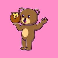 carino orso Tenere miele barile cartone animato vettore icone illustrazione. piatto cartone animato concetto. adatto per qualunque creativo progetto.