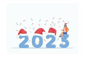 Natale e nuovo anno 2023 vettore concetto. volumetrica le forme. numeri siamo 2023 nel il neve, piatto vettore moderno illustrazione