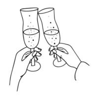bicchieri di Champagne nel scarabocchio stile. di moda mano disegnato illustrazione. vettore