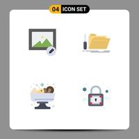 4 universale piatto icona segni simboli di modificare cibo cartella risorsa chiuso modificabile vettore design elementi