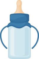 un' bottiglia con un' pacificatore per bambini. un vuoto bottiglia con blu maniglie, per alimentazione neonati. un' bottiglia di bambino latte. vettore illustrazione isolato su un' bianca sfondo