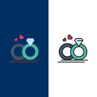 squillare matrimonio nozze amore icone piatto e linea pieno icona impostato vettore blu sfondo