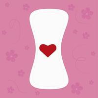 icona, etichetta, piatto illustrazione con tampone con rosso cuore su rosa sfondo con fiori vettore