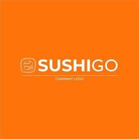 logo per Sushi azienda con sashimi icona su esso. frutti di mare memorizzare il branding vettore