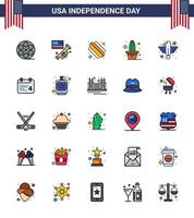 Stati Uniti d'America contento indipendenza pictogram impostato di 25 semplice piatto pieno Linee di uccello americano americano pentola fiore modificabile Stati Uniti d'America giorno vettore design elementi