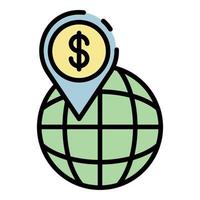 GPS i soldi globale punto icona colore schema vettore