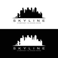 orizzonte logo disegno, paesaggio urbano vettore alto edifici, città edificio in forma disegno, bandiera modello costruzione azienda