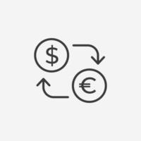 moneta scambio i soldi convertire icona vettore. dollaro Euro trasferimento simbolo cartello vettore