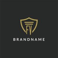 fv iniziale monogramma logo con pilastro e scudo stile design vettore