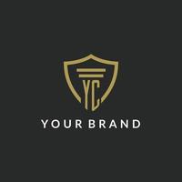 yc iniziale monogramma logo con pilastro e scudo stile design vettore