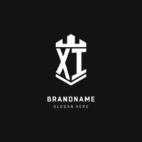xi monogramma logo iniziale con corona e scudo guardia forma stile vettore