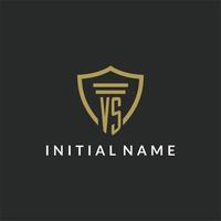 vs iniziale monogramma logo con pilastro e scudo stile design vettore