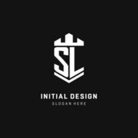 sl monogramma logo iniziale con corona e scudo guardia forma stile vettore