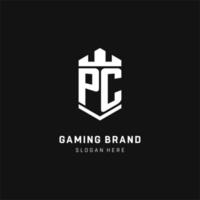 pc monogramma logo iniziale con corona e scudo guardia forma stile vettore