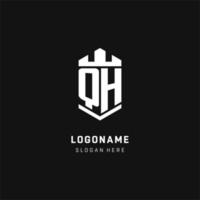 qh monogramma logo iniziale con corona e scudo guardia forma stile vettore