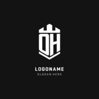 Oh monogramma logo iniziale con corona e scudo guardia forma stile vettore