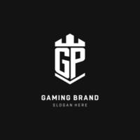 gp monogramma logo iniziale con corona e scudo guardia forma stile vettore