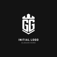 gg monogramma logo iniziale con corona e scudo guardia forma stile vettore