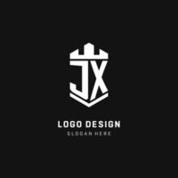 jx monogramma logo iniziale con corona e scudo guardia forma stile vettore