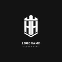 hh monogramma logo iniziale con corona e scudo guardia forma stile vettore