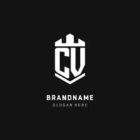 CV monogramma logo iniziale con corona e scudo guardia forma stile vettore