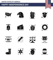 contento indipendenza giorno imballare di 16 solido glifi segni e simboli per americano palla alcool polizia uomo modificabile Stati Uniti d'America giorno vettore design elementi