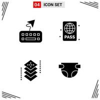 4 icone solido stile griglia basato creativo glifo simboli per sito web design semplice solido icona segni isolato su bianca sfondo 4 icona impostato creativo nero icona vettore sfondo