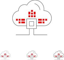 basato dati nube scienza grassetto e magro nero linea icona impostato vettore