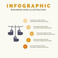 cuore San Valentino amore sospeso solido icona infografica 5 passaggi presentazione sfondo vettore